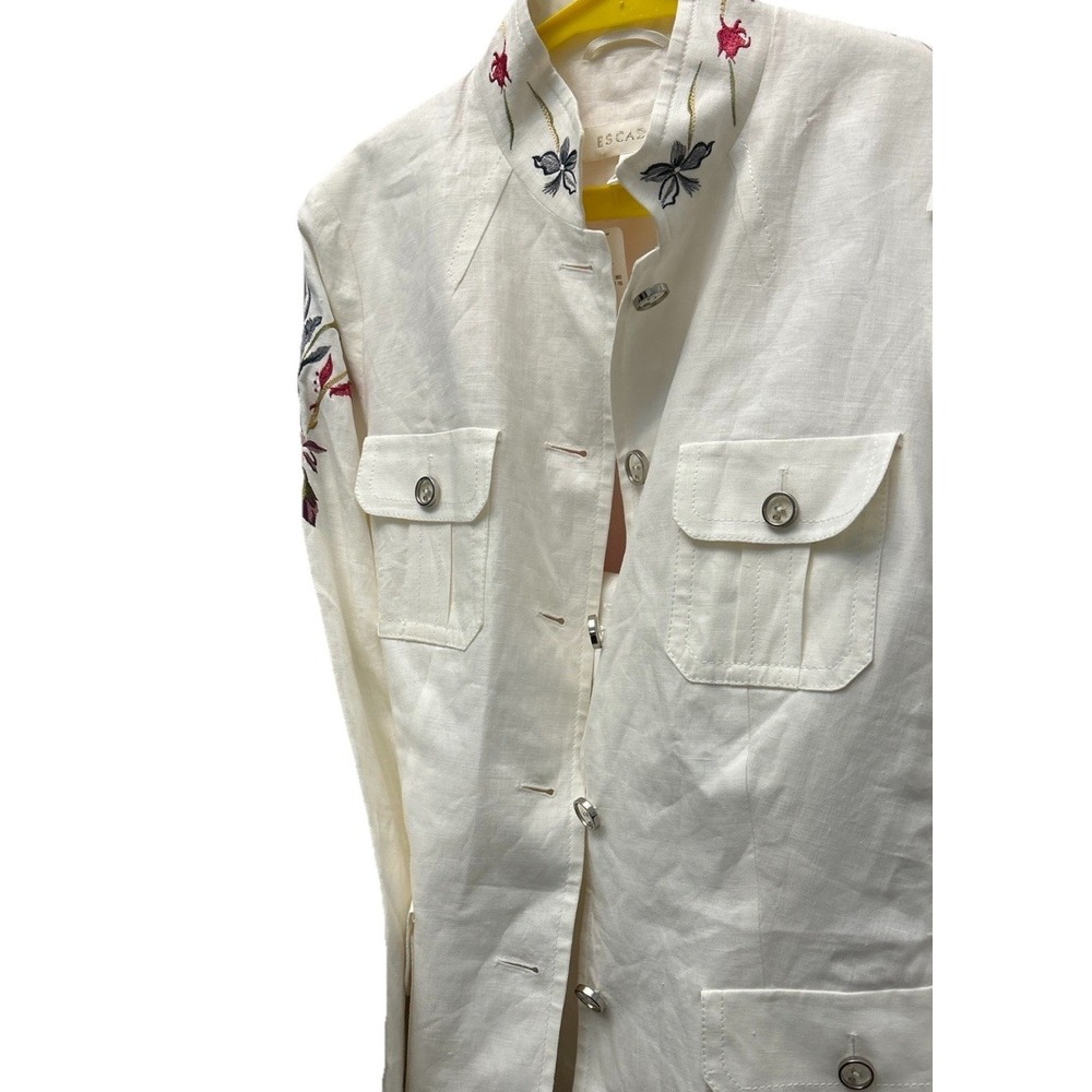ESCADA 2PC Linen Set Long Safari Jacket + Pants Ivory White Embroidered EU 42 -L - Picture 15 of 16